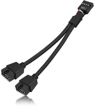 Zhowyeemeng USB 2.0 9-Pin Header Splitter Cable, Internal Motherboard USB 2.0 Extension, Female to Dual Male 9-Pin Connector, Shielded & Nylon Braided for PC Build – UK Stock