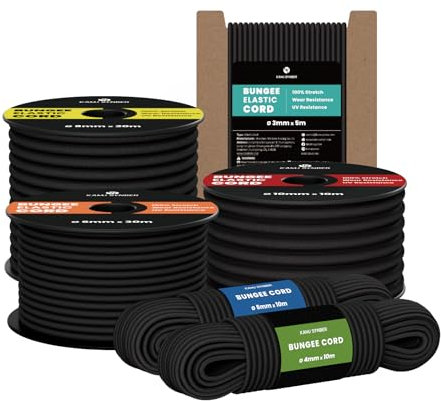 Kamu Synber Cuerda Elástica 3mm x 20m Cuerda de Goma Elastica para Lona, Remolque, Piscina, Pulpos | Negro