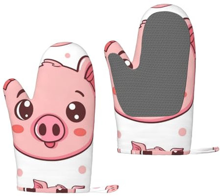 cartoon Animals Print Silicone Oven Mitts 2pcs, Waterproof Heat Resistant Oven Gloves for Kitchen Cooking Baking Grilling