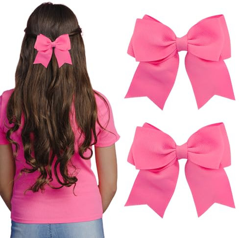 2 fiocchi per capelli in raso, grandi mollette per capelli setosi per bambine, rosa scuro