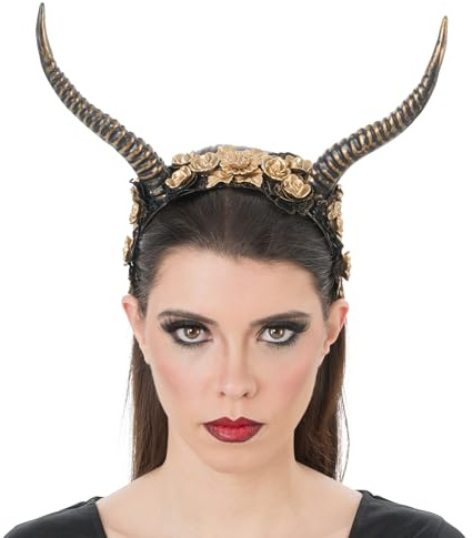 Chaks - Haarreif mit Hörnern und Blumen, Kostüm Accessoire | Blumen Kopfschmuck für Halloween und Karneval, Cosplay Accessoire mit Hörnern, Fantasy Design