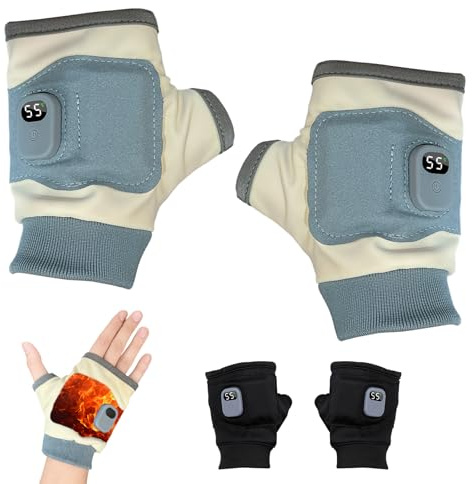 Wsndyjia Rechargeable Heated Fingerless Gloves Battery for Men Women, Electric Portable USB Heating Half-finger Glove 3 Levels, Winter Gloves Gift Touchscreen Outdoor Bike Sports (Blue White, M)