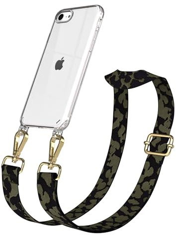 EAZY CASE Handykette - Verstellbares Taschenband kompatibel mit iPhone SE (2022/2020) / iPhone 8/7, Schulterriemen, Handykordel mit Silikon Hülle, Umhängetasche, Dunkelgrün Camouflage Gold