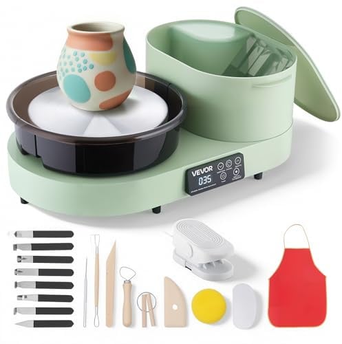 VEVOR Tornio per Argilla in Alluminio Piatto da 28cm Colore Verde, Tornio da Banco Elettrico da 450W con Pedale, velocità Regolabile da 30 a 300 Giri/min, per Creta Principianti Artigianato Fai da Te