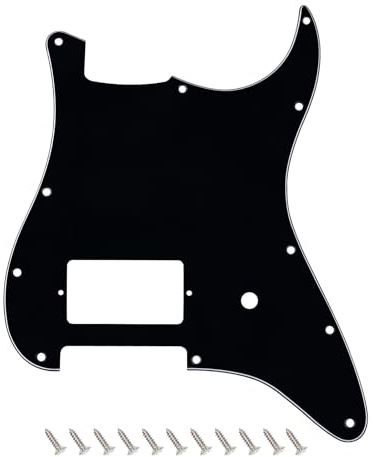 Banworks Strat Pickguard mit Single Square Corner Humbucker und Lautstärkeregler Cutout, 3-lagig 11-Loch Strat Scratch Plate für USA/Mexican Fender Tom Delonge Stratocaster JT/HB-31 Schwarz