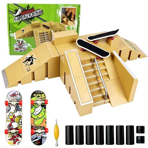 LIULINY 5 en 1 Finger Skate Park Kit, Juego Rampa Diapasón | Montaje por Cuenta Propia Mini Skate Park Deck, para Parques de Patinaje de Escritorio, Juguetes Educativos para Dedos Regalo