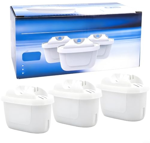 MeevrgR Lot de 3 cartouches filtrantes de rechange pour carafe de cuisine, purificateur au charbon actif pour eau potable, réduit le mauvais goût, compatible avec les grandes marques, blanc