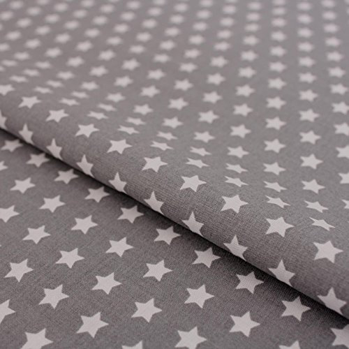 Stoff Meterware Sterne Stars 8 mm - 1 Meter, Deko, Kinder, Winter, Weihnachten, Baumwollstoff, Kinderstoff, Sternestoff, Basteln, Nähen (Grau)