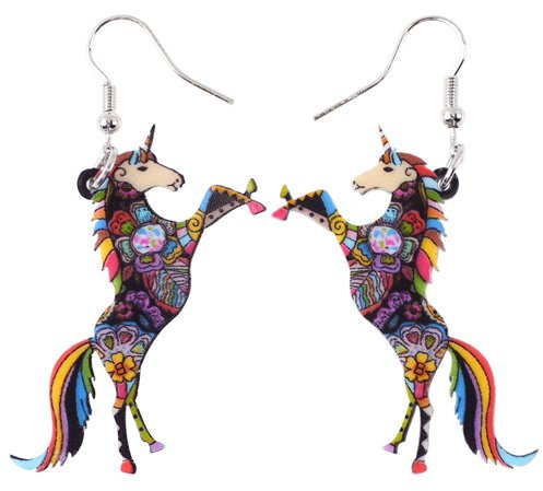 BONSNY Einhorn Pferd Charm Tropfen baumeln Tier Magical Dangle Drop Acryl Ohrringe Frauen Kinder, Emaille, Kein Stein