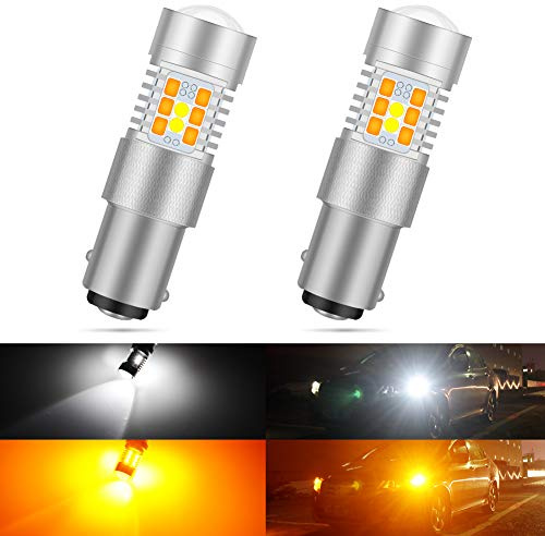 KATUR 7528 1157 BAY15D Ampoules LED Switchback Blanc/Jaune Haute Puissance 3030 Jeu de puces extrêmement lumineux avec projecteur pour clignotants et feux diurnes/DRL (pack de 2)