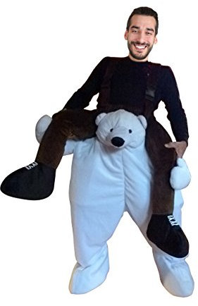 Ikumaal Carry-me Eisbär-Kostüm, F103 M-L, für Erwachsen-e Männer Frau-en, Eisbären Polar-bär als Huckepack Paar- Gruppen-Kostüme Fasching Karneval Faschingskostüm-e