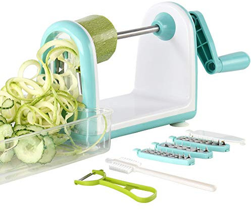 Ourokhome Espiralizador de espaguetis para hacer fideos de calabacín, cortador de verduras de 5 cuchillas para fideos vegetales y chips rizados