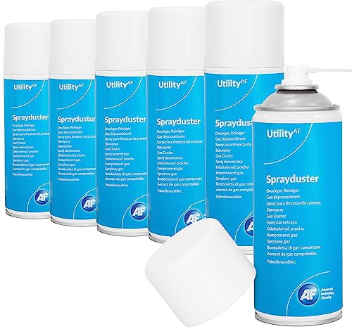 AF Utility Sprayduster / Air Duster Compressed Air Can Blower Spray - HFC Free - for Office PC, Laptop keyboard cleaner dust remover PS5 & xbox fans etc. - 6 x 400ml Pack, ADU400UT