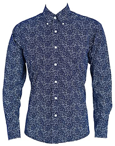 Mens Paisley Floral Shirt Long Sleeve Retro Mod 60s 70s Party Shirts