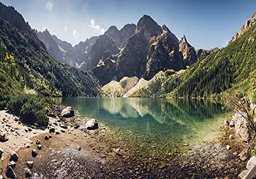 decomonkey Fototapete selbstklebend Natur Landschaft 539x250 cm Selbstklebende Tapeten Wand Eckfototapete Tapete Wandtapete klebend Klebefolie Berge Gebirge See