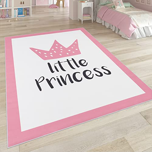 Paco Home Kinderteppich, Kinderzimmer Teppich m. Stern, Mond u. Karo Motiven, Grösse:140x200 cm, Farbe:Pink 9