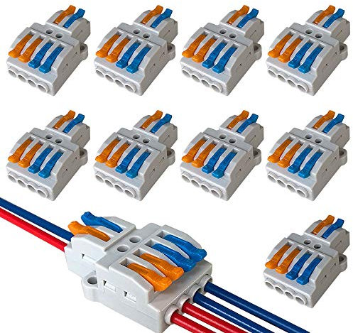 QitinDasen 9Pcs Premium Lever-Nut Wire Connectors, 2 in 4 out Conductor Compact Wire Connectors, Splicing Type Quick Conductors Cable Clamp Terminal Block Spring Connector (KV424)