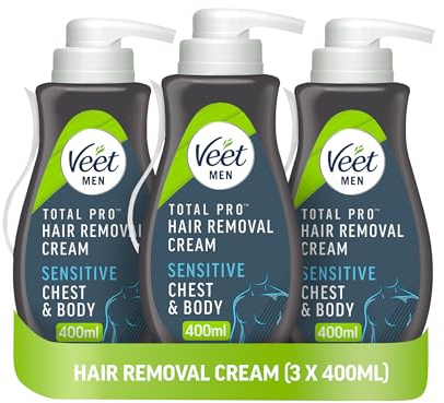 Veet Men Hair Removal Cream, 1200ml (400mlx3), Chest & Body, Sensitive Skin | 7 days of smoothness, 24hr hydration, no nicks or cuts, quick & easy, Hair grow back softer, Chest, arms, legs, back