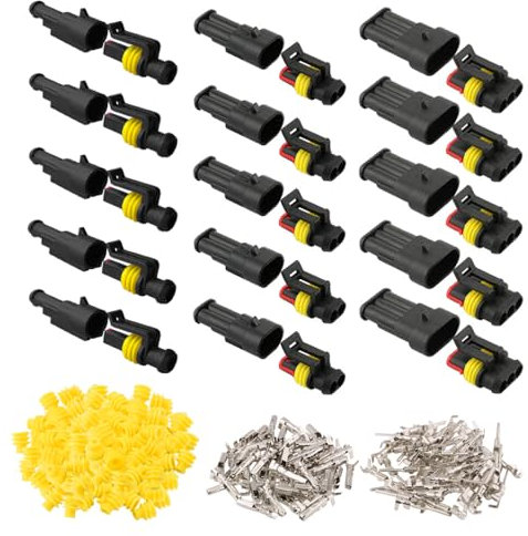 QitinDasen 15 Set Waterproof Car Electrical Connectors, Sealed Waterproof Electrical Connector Plug Socket Kit, for Car Truck Boat (1 Pin/2 Pin/3 Pin)