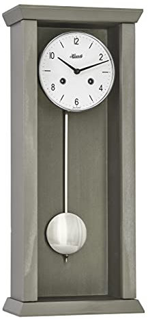 Hermle 71002-U60141 Avantgardistische Pendelwanduhr, Mechanisches Schlagwerk 1/2 stündlicher Schlag, Dunkelgrau, 57cm x 24,5cm x 13,5cm