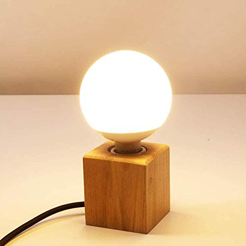 Mengjay Moderne Tischlampe E27 Holz Schreibtischlampe Diamant Nachttischlampe fuer Zuhause/Schlafzimmer/Wohnzimmer Dekor EU-Plug Holzsockel(Keine Glühbirne) (A)