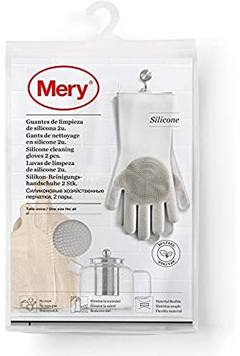 Mery | Guantes de Limpieza | De Silicona | No Rayan | Elimina la Suciedad | Material Flexible | Gris Claro | 34,5 x 15,5 x 2,6 cm | Talla Única