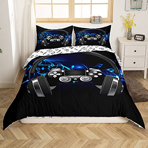 Kopfhörer Gamepad Bettbezug Set Note Melodie Musik Bettwäsche Set 135x200cm Kinder Jungen Teenager Videospiel Gamepad Betten Set Game Controller 2St, Schwarz