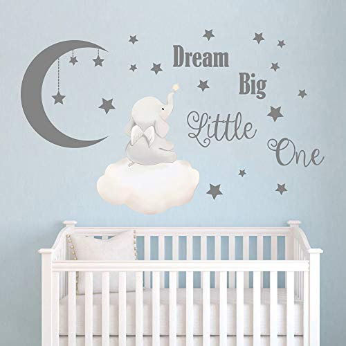 Runtoo Wandtattoo Elefant Baby Wandsticker Sprüche Mond und Sterne Wandaufkleber Kinderzimmer Babyzimmer Schlafzimmer