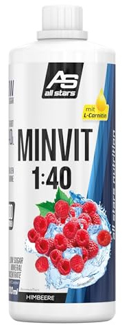 ALL STARS Minvit + L-Carnitin Vitamin Drink Konzentrat 1L Raspberry | Wertvoller Mineralstoff- und Vitamin Komplex, mit Vitamin B1, B6, B12, enthält Kalium, Magnesium & L-Carnitin
