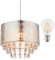 Hängelampe Esstisch Modern mit LED - Hängeleuchte Vintage Wohnzimmer - Pendelleuchte 1 Flammig E27 - Pendellampe Grau Metallic Stoff - Kristall Silber Diamant Design Ø 40 cm