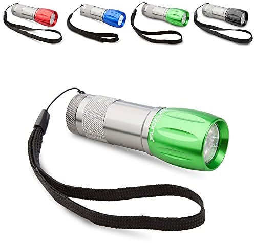 ANTEVIA - Lampe de poche LED |9 LEDS ultra puissantes & dragonne | PLUS DE 20 MODÈLES| Matière : Aluminium | Torche à piles | Couleur : Vert (Lumosh)