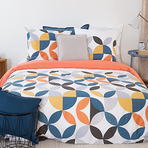 Parure de lit 220x240 Adulte avec Housse de Couette 220x240 cm + 2 Taies d'oreiller 63x63cm Parure de lit pour 2 Personnes géométrique Rose, Bleu et Jaune 100% Coton