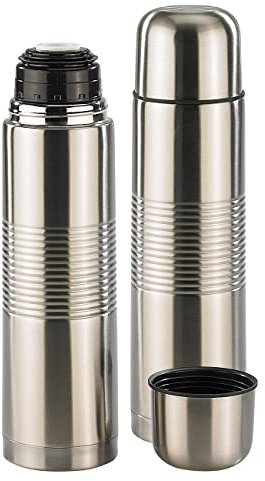 Rosenstein & Söhne Isoflasche: 2er-Set Edelstahl-Isolierflaschen mit Becher im Deckel, 1,0 l (Tee Flasche, Isolier Kaffeeflaschen, Trinkflasche)