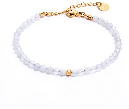BERGERLIN Chalcedon Armband weiss - facettiertes, weisses Armband - Gold - M-L