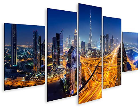 islandburner Bild auf Leinwand Dubai Skyline Nacht Panoramablick Bilder Wandbilder Poster
