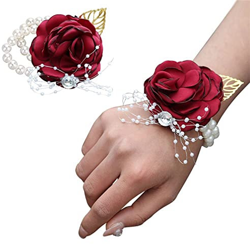 TAIANJI 2 Stück Brautjungfer Blumenarmband Handgelenk Armband Corsage Blume Boutonniere Hochzeit für Hochzeitsgäste, Partys, Feiern, Blumenarmbänder
