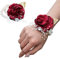2PCS Poignet de Mariage Floral avec Strass et Perle, Poignet de Mariage TAIANJI, Poignet Rose, Poignet Fleur pour Anniversaire de la Mariée (Rouge Foncé)