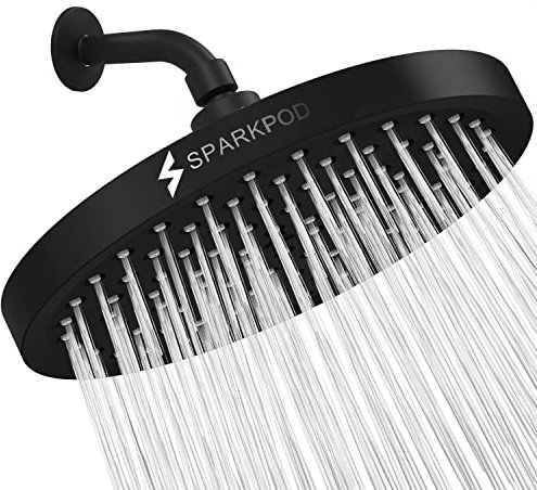 SparkPod Fixed Shower Head - High Pressure Rain - Luxury Modern Look - Easy No-Tool Installation - Perfect Adjustable Replacement for Your Bathroom Shower Heads (20 cm Round, Midnight Black Matte)