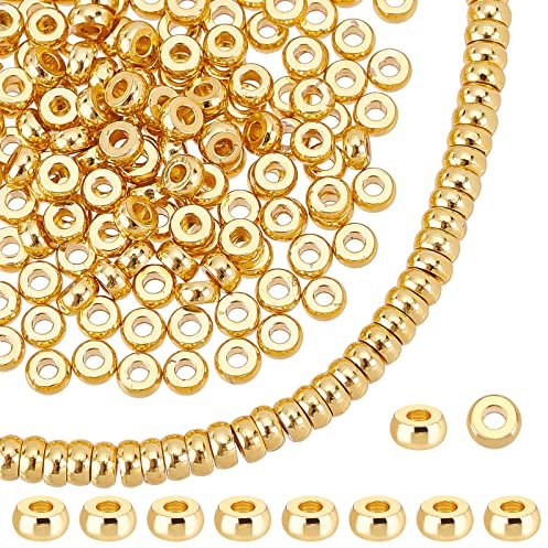 PH PandaHall 240 Stück 18K Gold Disc Spcer Beads 4 mm Flache Runde Perlen Heishi Rondelle Perlen Massive Messingperlen Metallabstandshalter Für Weihnachtsdeko Stapelbar Halskette Armband