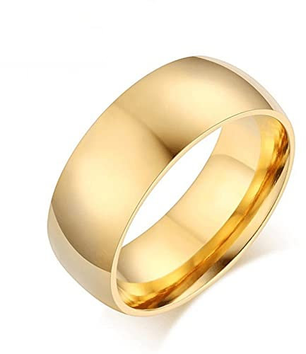 Wycian Ringe Gold Damen, Ring Herren Edelstahl 8mm Komfortpassform Größe 57 (18.1) Elegant Verlobung Ringe für Unisex