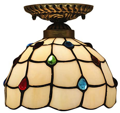 Uziqueif Tiffany Stil Buntglas Deckenleuchte, E27 8 inch Antike Kleine Deckenlampe Vintage für Küche Wohnzimmer Schlafzimmer Badezimmer Korridor Flur Treppen Esszimmer Cafe Bar, C