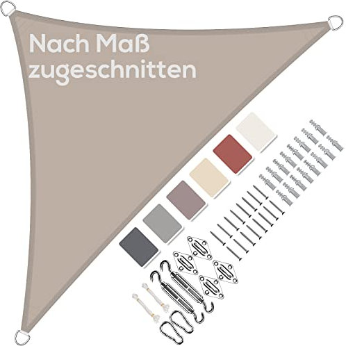 Sonnensegel Dreieckig 1.6x1.6x2.3m Wasserdicht im Viele Größe und Farben, mit Befestigungs Kit PES Polyester, Sonnenschutz 95% UV Schutz, Reißfest Wetterfest für Terrasse Garten- Taupe