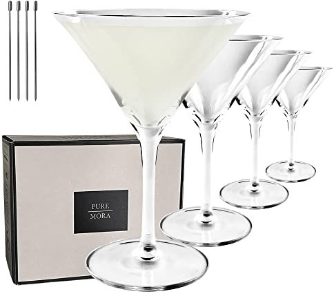 PURE MORA Lot de 118 verres à martini en cristal soufflé à la main de qualité supérieure pour cocktails, martini, bar à domicile, cosmos, gimlet, fêtes, etc – Verre à cocktail classique moderne –
