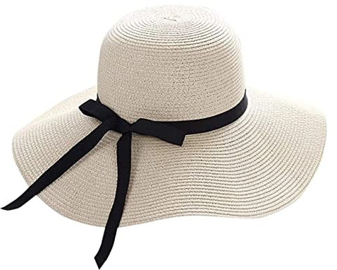 Sombrero de Paja Sombrero Playa Sombreros De Paja para El Sol Plegable Playa Brim Ladies Floppy Sun Hat Verano Mujer para Surf Sombrero de Sol Gorro Playa (Blue : White, Size : One Size)