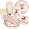 CUSWARE Set de 125 piezas de vajilla de Navidad para fiesta con plato, vaso, servilleta y pajitas, Severs 25 invitados