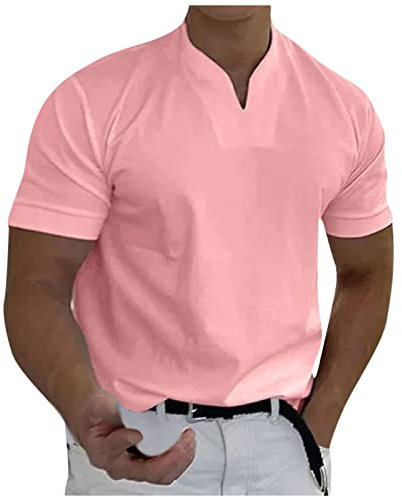 Polos Homme Manches Courtes Col Henley Ete Tshirts Detente Sport a Fleur Polo Pas Cher Marque Infroissable Musculation Tshirts Vêtements Rose L