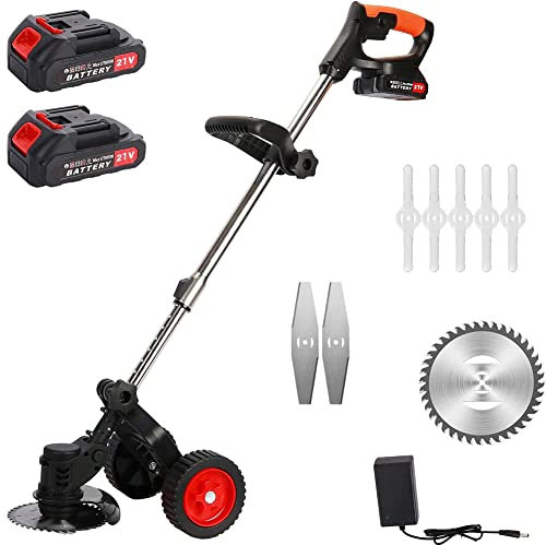 Tondeuse à gazon électrique rotative, tondeuse à gazon à main, coupe-herbe et coupe-bordures électriques, coupe-herbe sans fil 3 en 1 avec assistance à double roue et affichage de l'alimentation LED