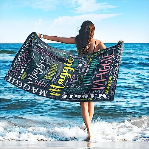 SearchI Personalisiertes Strandtuch mit Individuellem Namen 76X152cm,Schnell Trocknendes Mikrofaser Strandtuch Bequem und Weich Badehandtuch für Strand, Reise, Sauna(Gemischte Farbe)