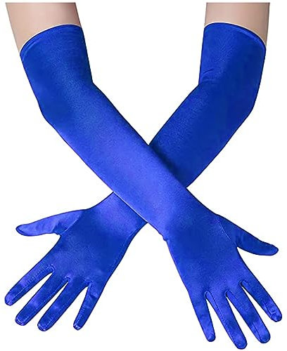Papoopy Weiße Spitzenhandschuhe für Damen, für Hochzeit, Teeparty, Cosplay, Kostüm, Satin - Blau, Standard