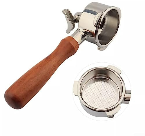 Filtro universal de acero inoxidable de 51 mm, doble boquilla, 3 orejas, madera maciza con cesta de filtro para cafetera